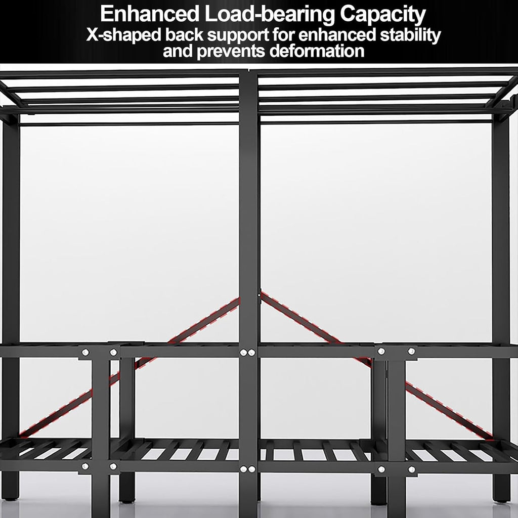Heavy Duty Wardrobe Closet With Cover, Portable Metal Garment Rack With Hanging Rods, Foldable Clothing Rack For Hanging Clothes, For Bedroom(Grey1,180cm/70.9inch)