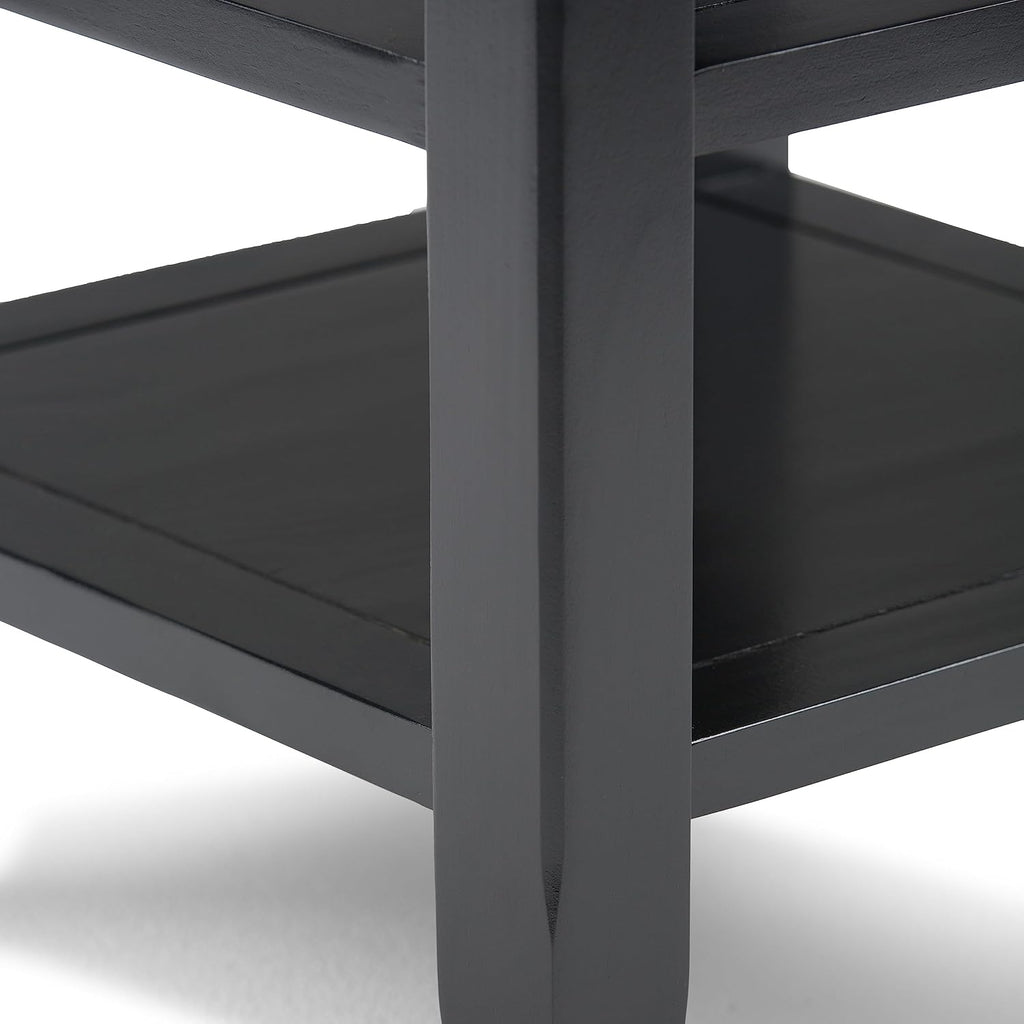 SIMPLIHOME Acadian End Table - 19 inch Wide Solid Wood Square Side Table with 2 Open Shelves in Black, Transitional Nightstand or Shelving Unit for Living Room or Bedroom with Storage