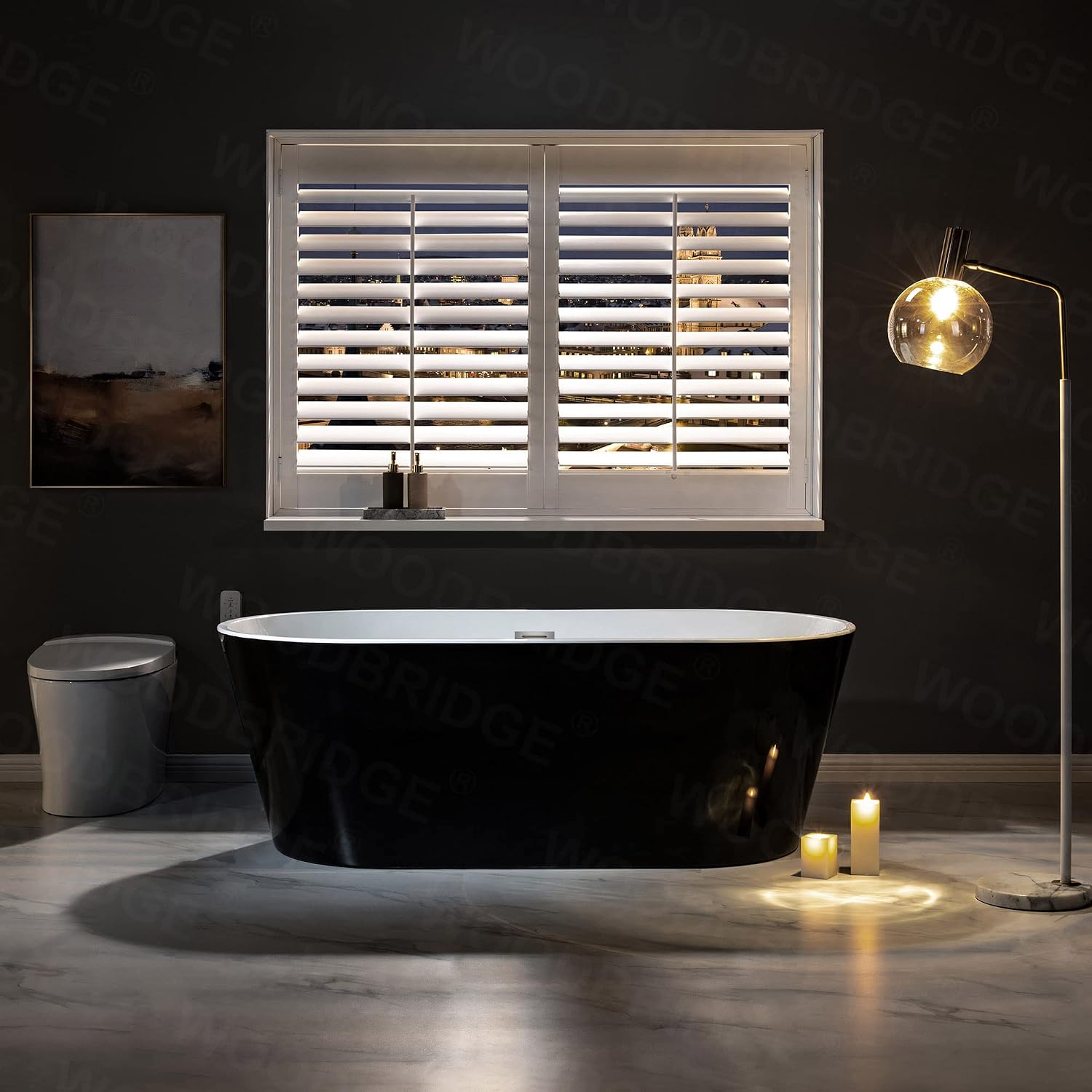 WOODBRIDGE 67' Acrylic Freestanding Bathtub Contemporary Soaking Tub, Black Acrylic (Brushed Nickel Drain/Overflow),BTA1813-BN