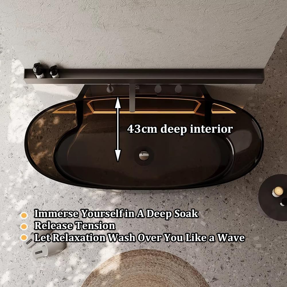 Ergonomic Luxury Spa Bathtub, Oval-Shaped Transparent Resin Tub with Drain, Handcrafted Extra-Deep Tub, Modern Spa Bathroom, 55-70 Inches,H l170cm