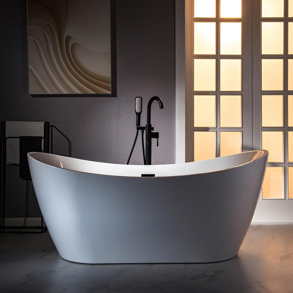 WOODBRIDGE High Flow Rate 8 GPM Freestanding Tub Filler Faucet with Hand Shower, Matte Black,F0025MBSQ