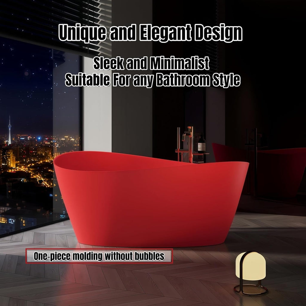 68' Edeyeu Stylish Freestanding Bathtub - Modern Soaker Tub, Extra Deep Freestanding Bathtubs, Durable PMMA Stand Alone Tub, Contemporary Solid Surface Bathtub for Luxurious Bathroom Spa Pink