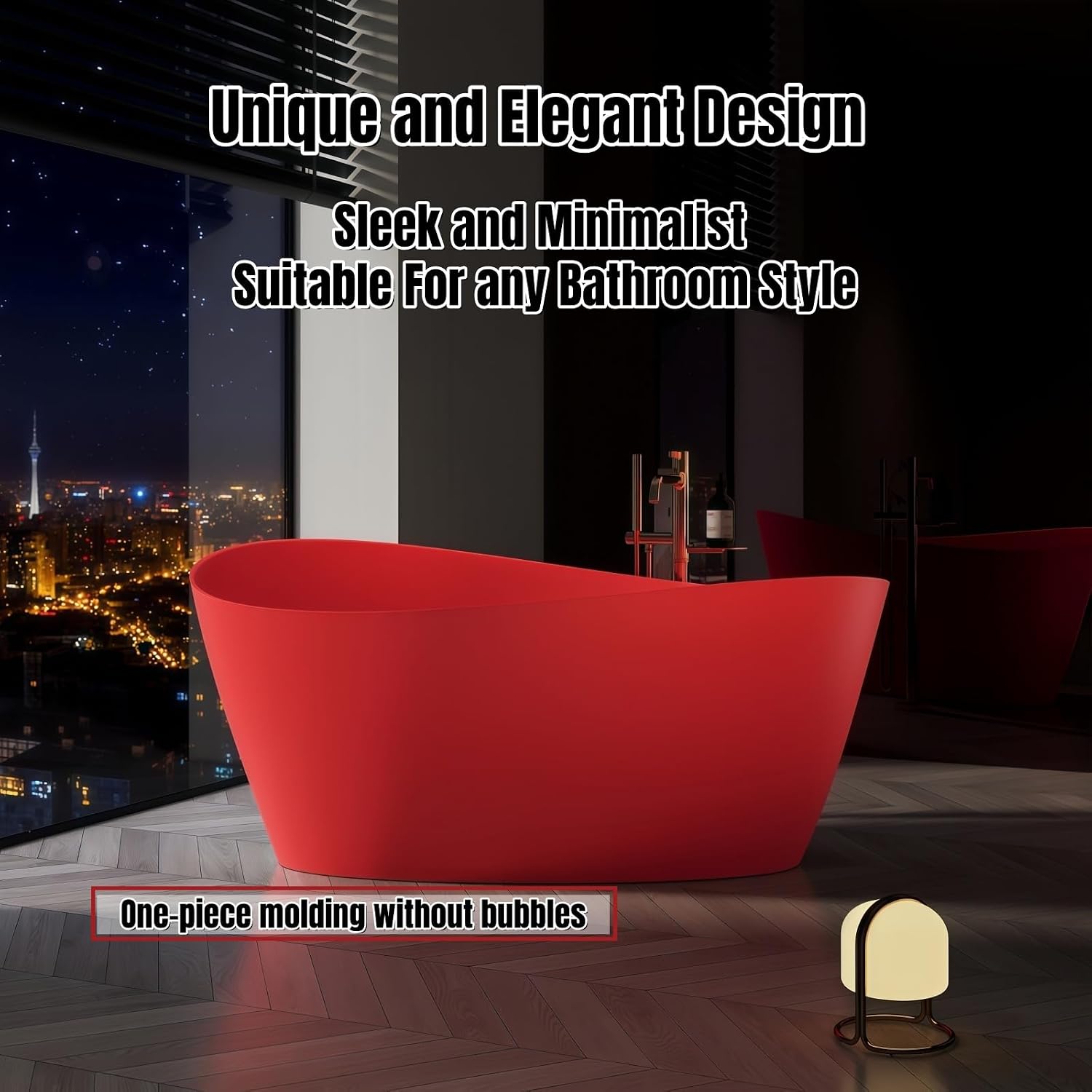 64' Edeyeu Stylish Freestanding Bathtub - Modern Soaker Tub, Extra Deep Freestanding Bathtubs, Durable PMMA Stand Alone Tub, Contemporary Solid Surface Bathtub for Luxurious Bathroom Spa Pink