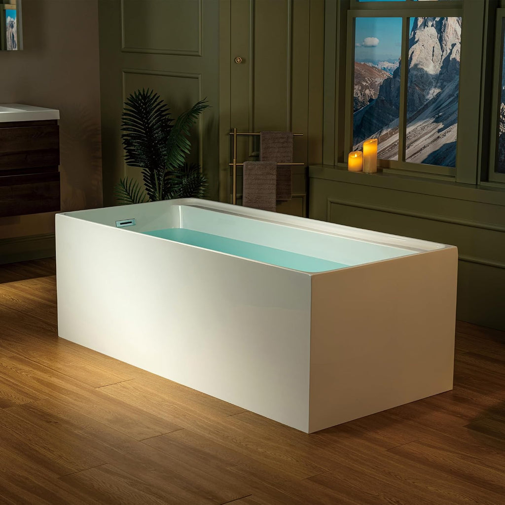 WOODBRIDGE 66-7/8' L x 31-1/2' W Freestanding Contemporary Soaking Bathtub with Brushed Nickel Drain & Overflow, White, B6710-BN