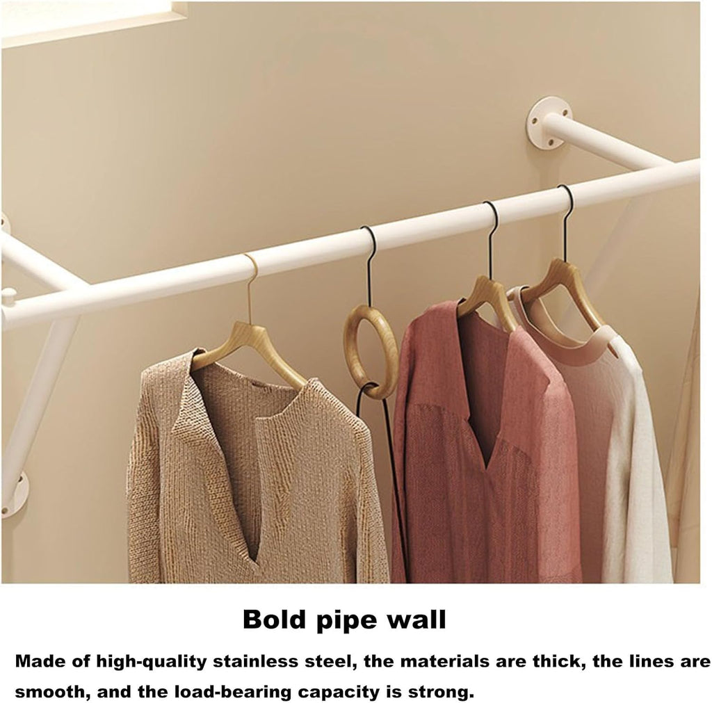 Wall Mounted Industrial Pipe Garment Rack,Retail Store Clothing Display Stand, Space-Saving Hanging Closet Rod,Metal Clothing Towel Rack, Garment Hanging Storage Rail,for Bedroom Laundry Room