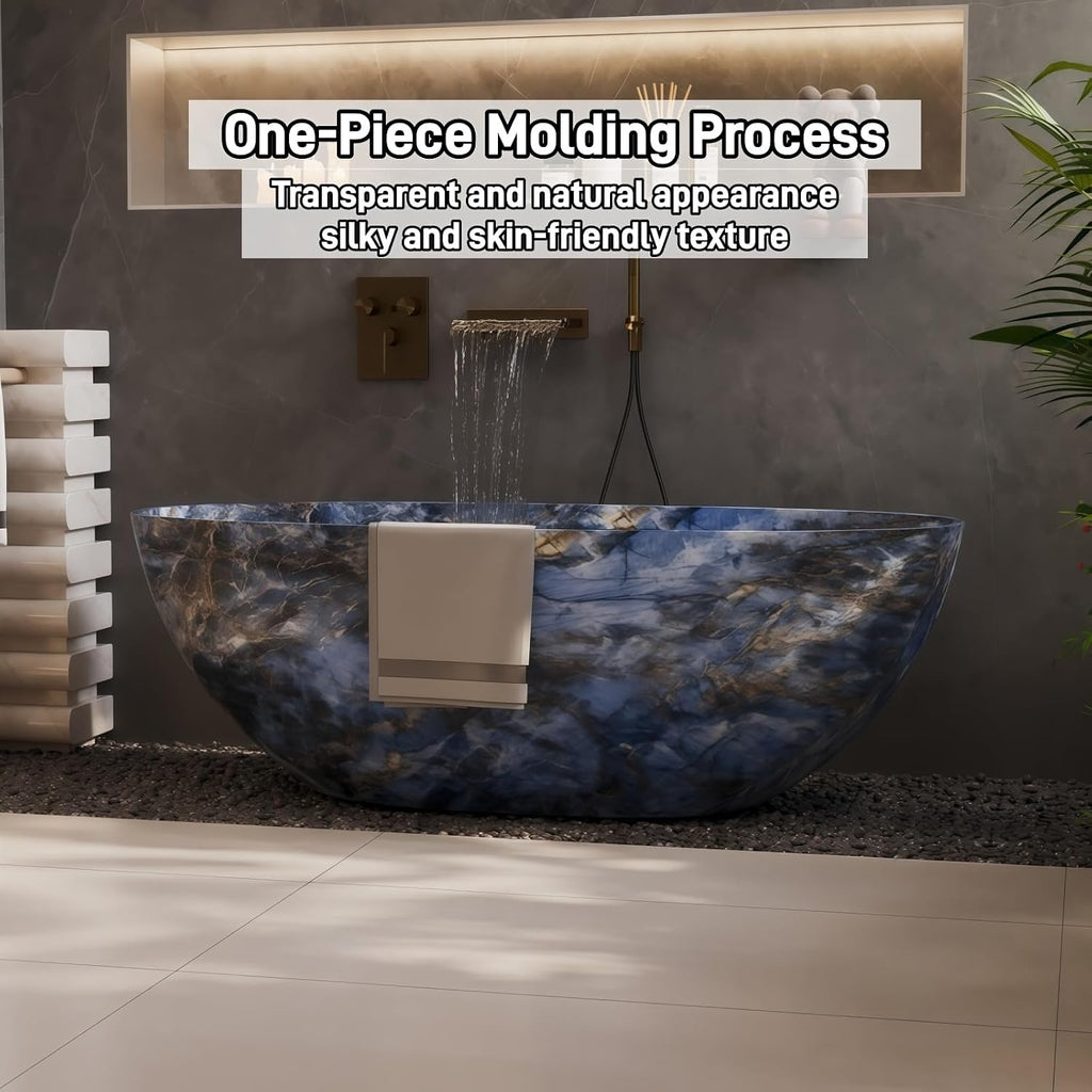 51' Edeyeu Freestanding Bathtub - Designer Solid Surface Bathtub Soaking Tub with Extra Deep Ergonomic Comfort, Luxury Color Statement Free Standing Tub Suitable, Green