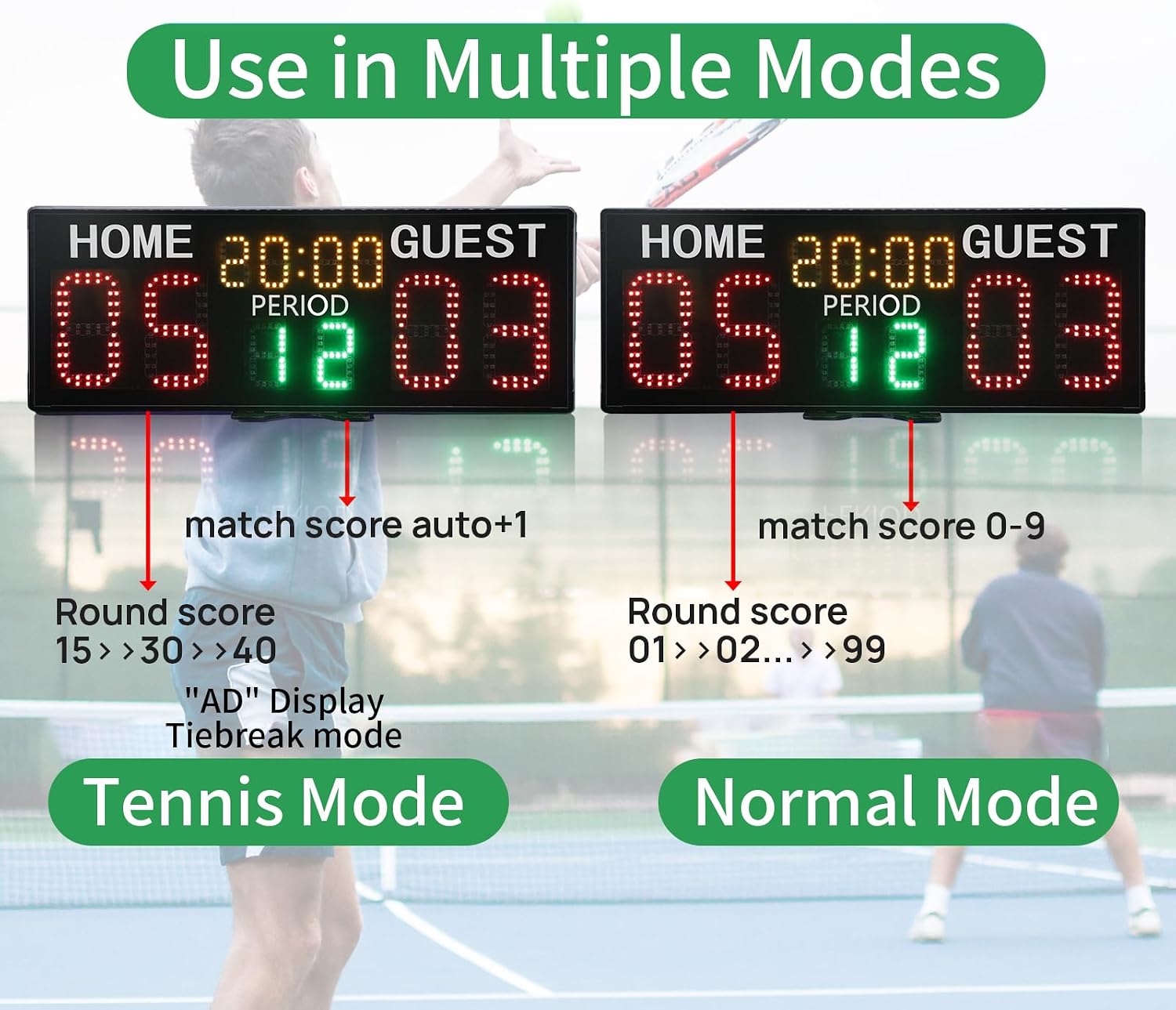 YZ LED Super Bright Electronic Scoreboard with Timer Clock, Battery Powered Digital Scoreboard with Remote, Tennis Score Keeper for Net,Basketball/Volleyball/Baseball/Cornhole Indoor Outdoor Buzzer