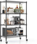 Homdox Heavy Duty Metal Shelves for Storage, 4 Tier Storage Racks and Shelving, Commercial Adjustable Wire Shelving Unit on Wheels, Garage Rack Pantry Shelves Kitchen Shelving, 18'x36'x72', Black
