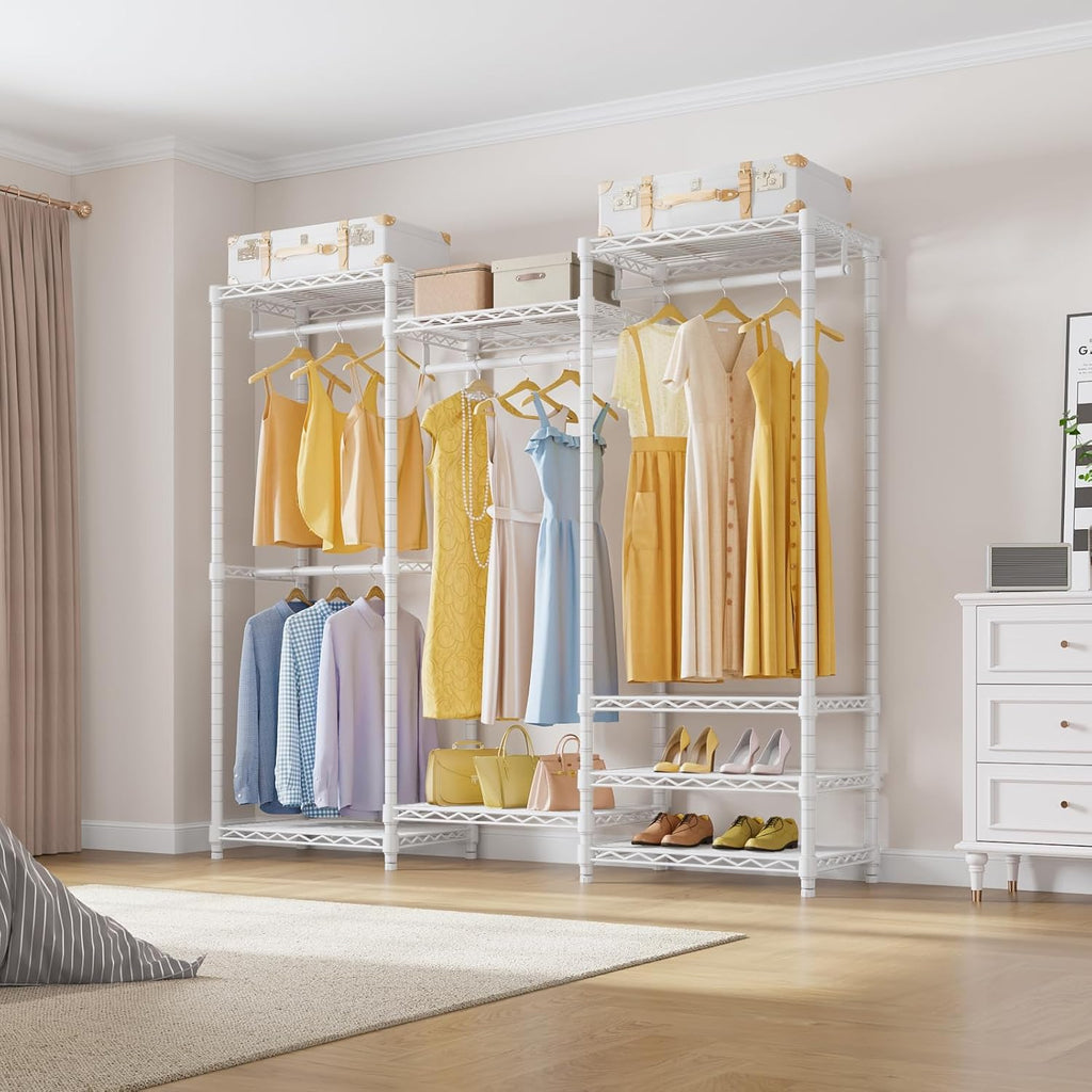 VIPEK V5 Medium Portable Closet Wardrobe Heavy Duty Clothes Rack, Freestanding Closet Metal Clothing Rack with 4 Hang Rods & 8 Shelves, Adjustable Custom Closet Rack, 56.7' Lx15.7 Wx76.4 H, White