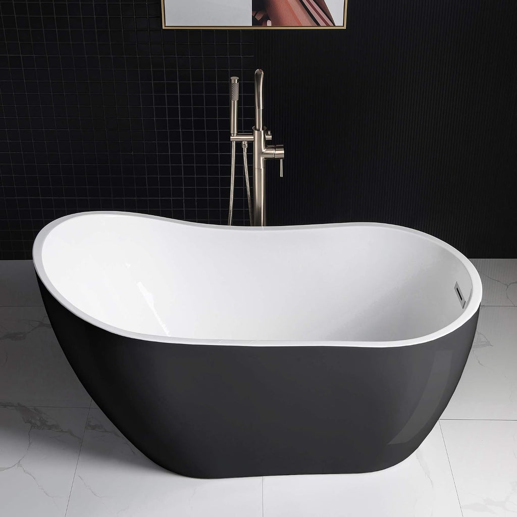 WOODBRIDGE 54' Acrylic Freestanding Bathtub Contemporary Soaking Tub with Brushed Nickel Overflow and Drain BTA1807,Black