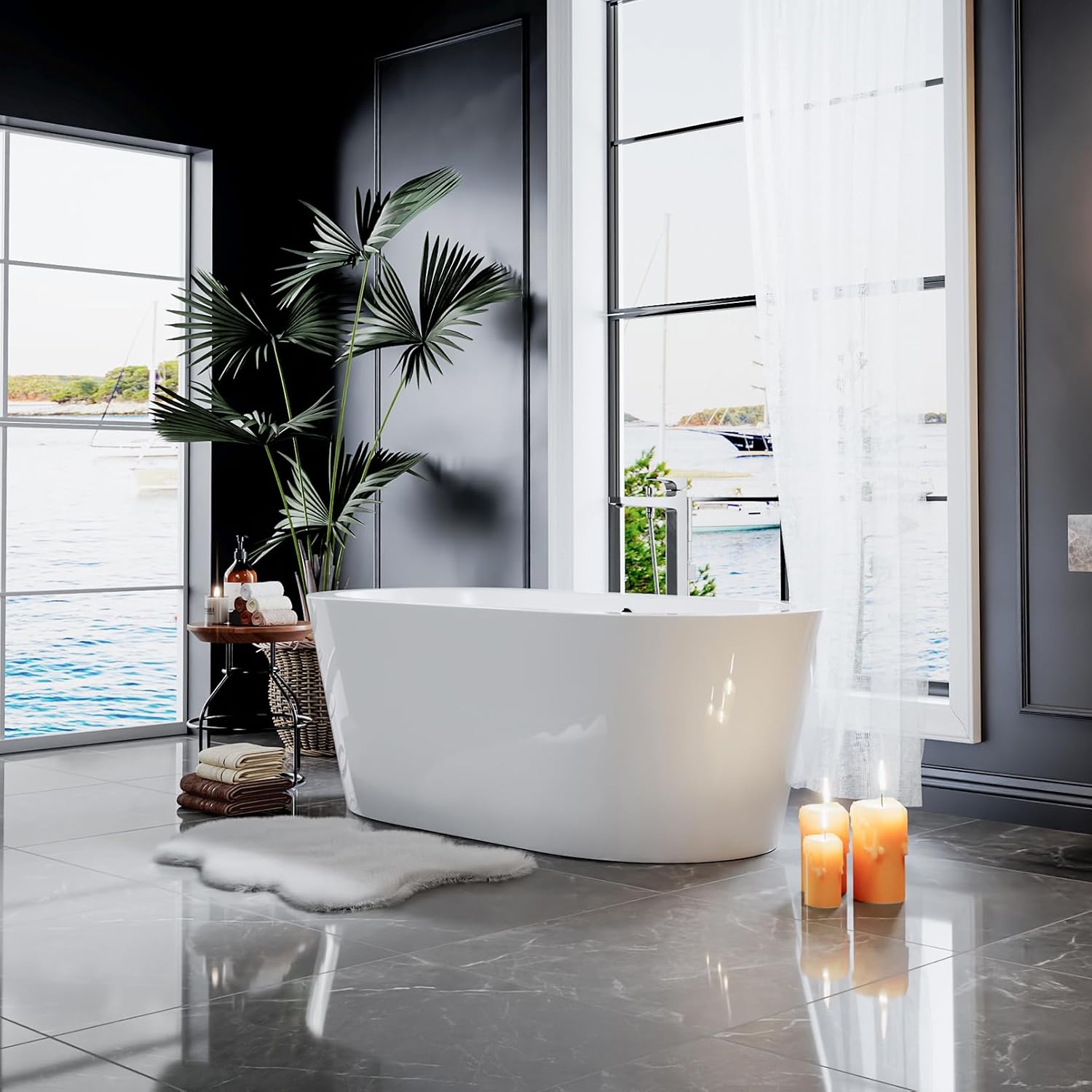 Empava Bathtub, 59' Soaking Tub, Acrylic Free Standing Tub with Center Drain and Overflow,Contemporary Design Bathtubs for Bathroom, cUPC Certified, Glossy White (Pack of 1)