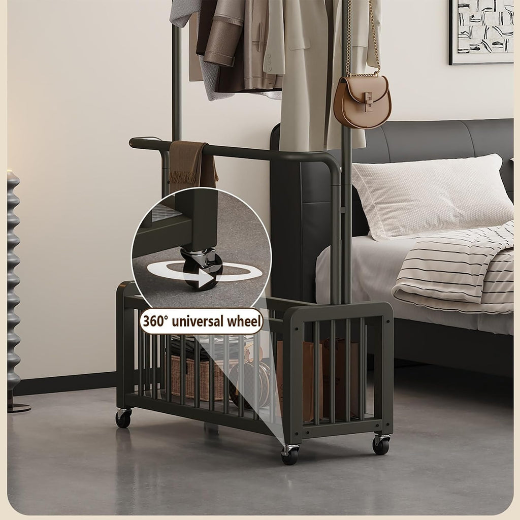 Clothes Rack With Storage Mesh Shelf,Garment Rack With Wheels,Heavy-Duty Metal Clothing Rack,Portable Rolling Clothing Rack For Entryway,Bedroom(White,60cm/23.6in)