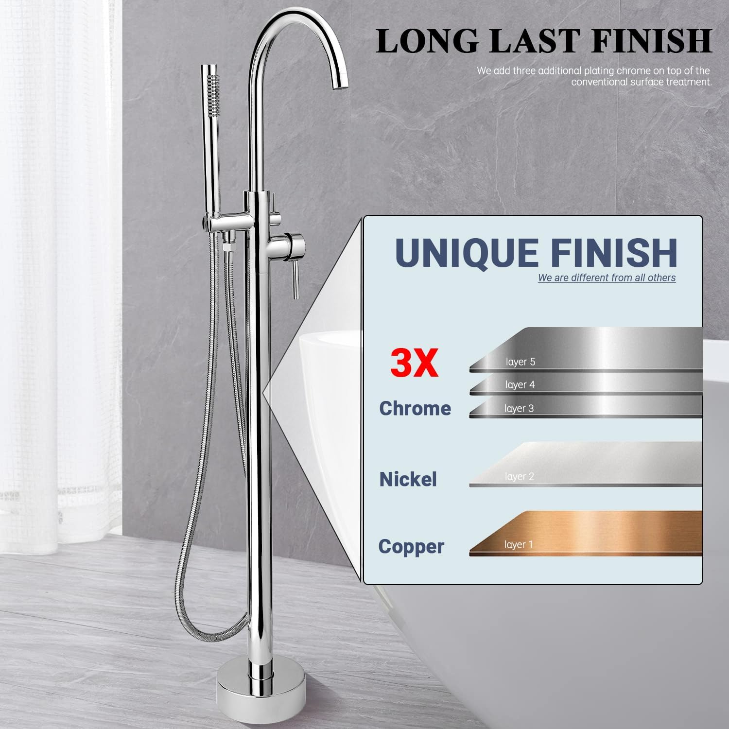 Freestanding Tub Faucets, Floor Mount Free Standing Tub Faucet, Brass Tub Filler, Freestanding Bathtub Faucet Shower Mixer Tap, Chrome