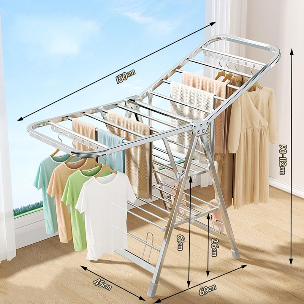 Adjustable Portable Rolling Garment Rack with Wheels, Foldable Metal Clothing Organizer with Bottom Shelf for Bedroom, Laundry, Living Room - 150cm