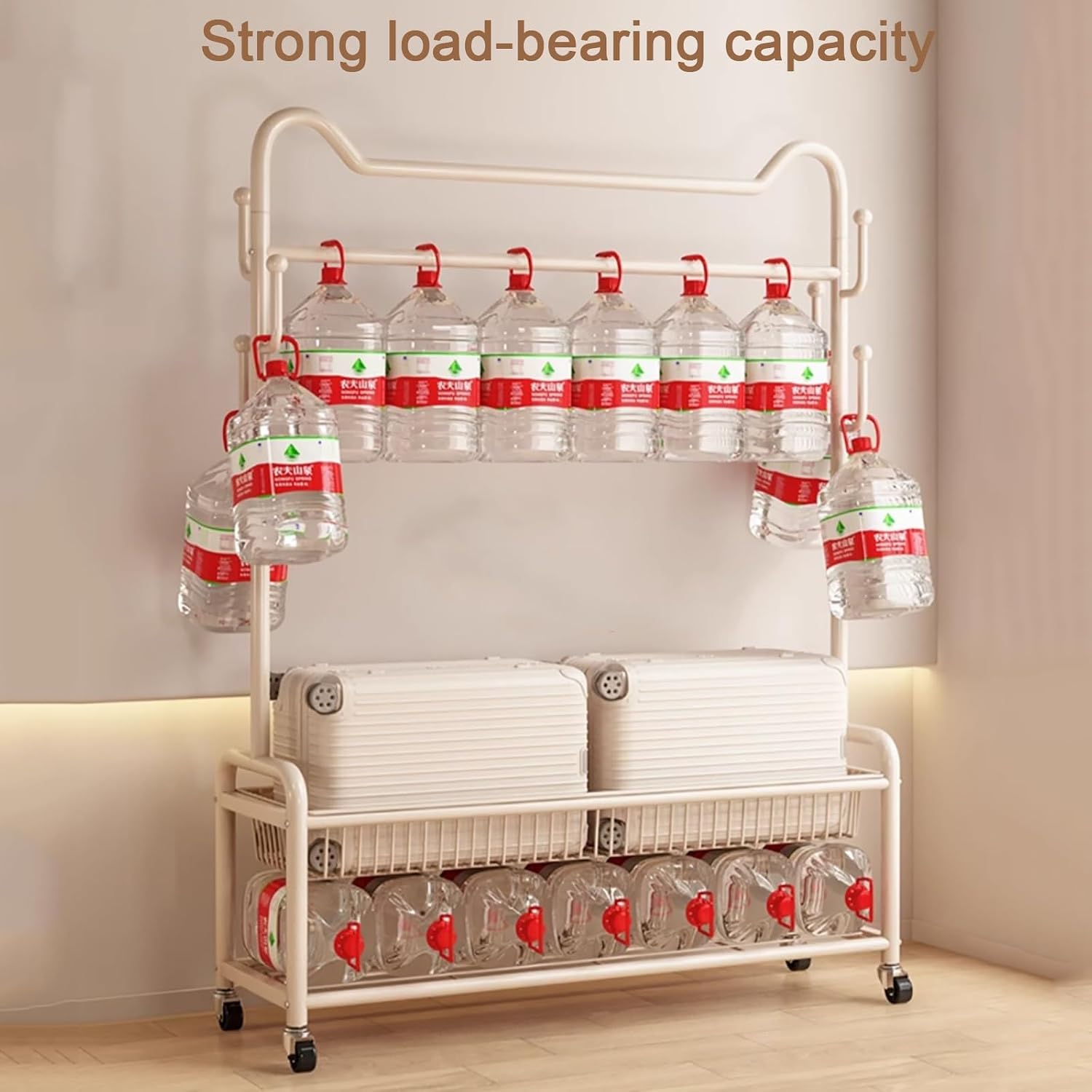 Heavy-Duty Clothes Rack,Garment Rack With Storage Shelves And Coat/Hat Hooks,Hanging Racks For Clothes With Wheels,Freestanding Rolling Clothing Organizer For Bedroom Storage(Gold,100cm(39.4in))