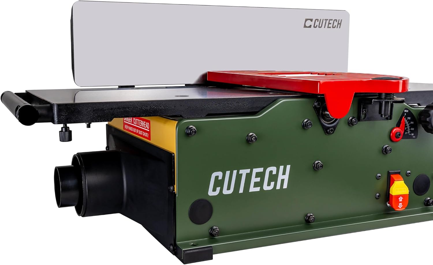 Cutech 401120HI-IF 12-Inch Spiral Cutterhead Benchtop Jointer with Cast Iron Tables, 24 TC Inserts, Extra Large 24' x 6' Cast Iron Fence, Additional 8½' Fence Enhancement Brackets, and a 12-amp Motor
