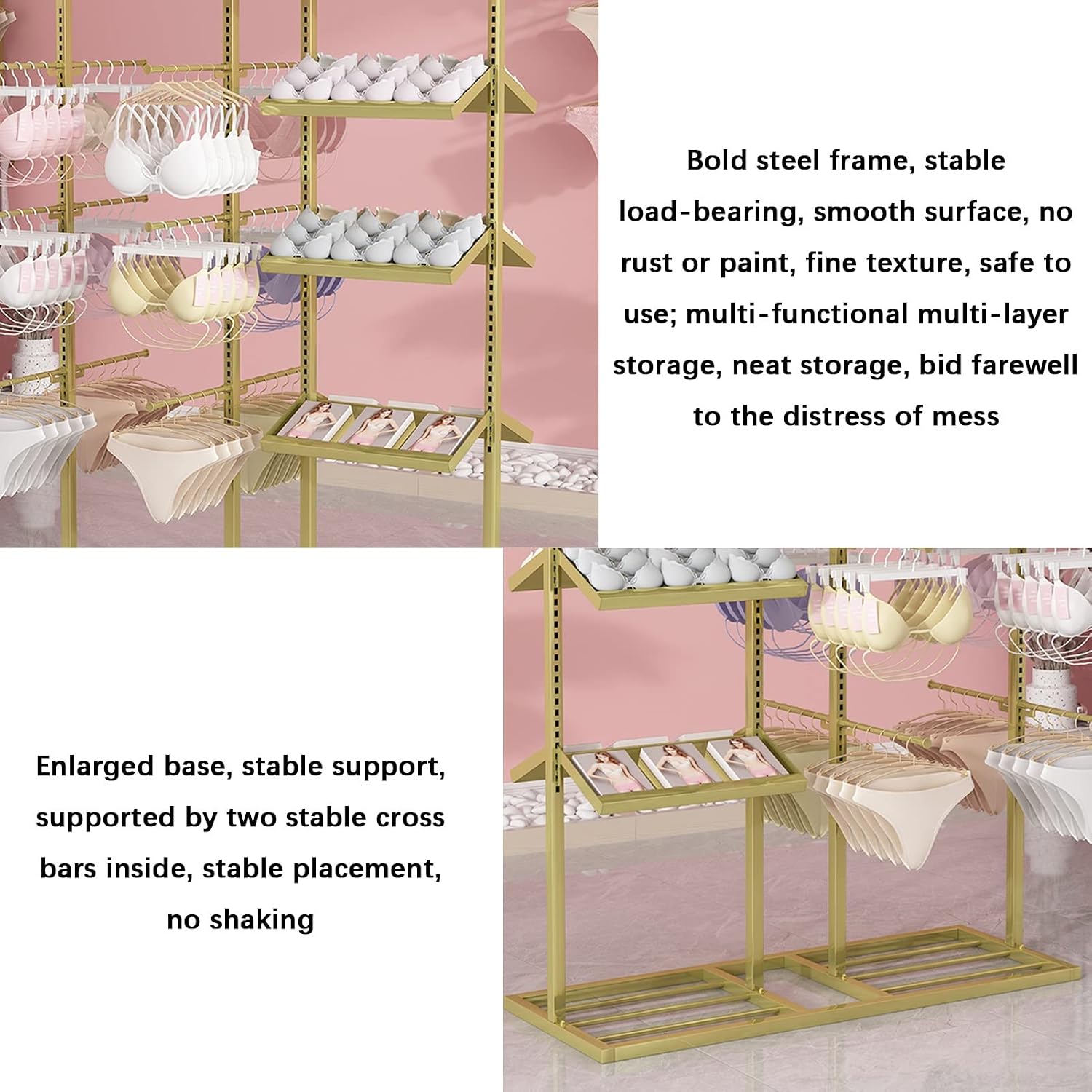 Freestanding Clothing Store Underwear Display Rack, Boutique Retail Commercial Shelves, Multifunctional Slippers Sock Lingerie Swimwear Shorts Access(Black-100x40x135CM