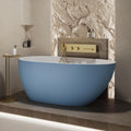 60' Edeyeu Oval Freestanding Bathtub - Extra Deep Soaker Tub With Premium Acrylic, Ergonomic Solid Surface Stand Alone Bathtub, Modern Freestanding Bathtubs For Spa Experience Blue