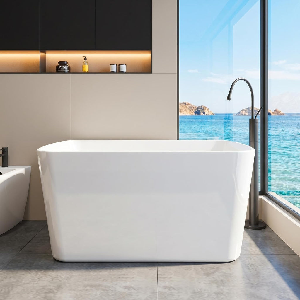 GarveeLife 49' Acrylic Freestanding Soaking Bathtub, Deep Ergonomic Design,cUPC Certified Bath Tub, Double-Walled Insulation, Matte Drain & Overflow, Easy Install, Modern Bathroom Tub, All White