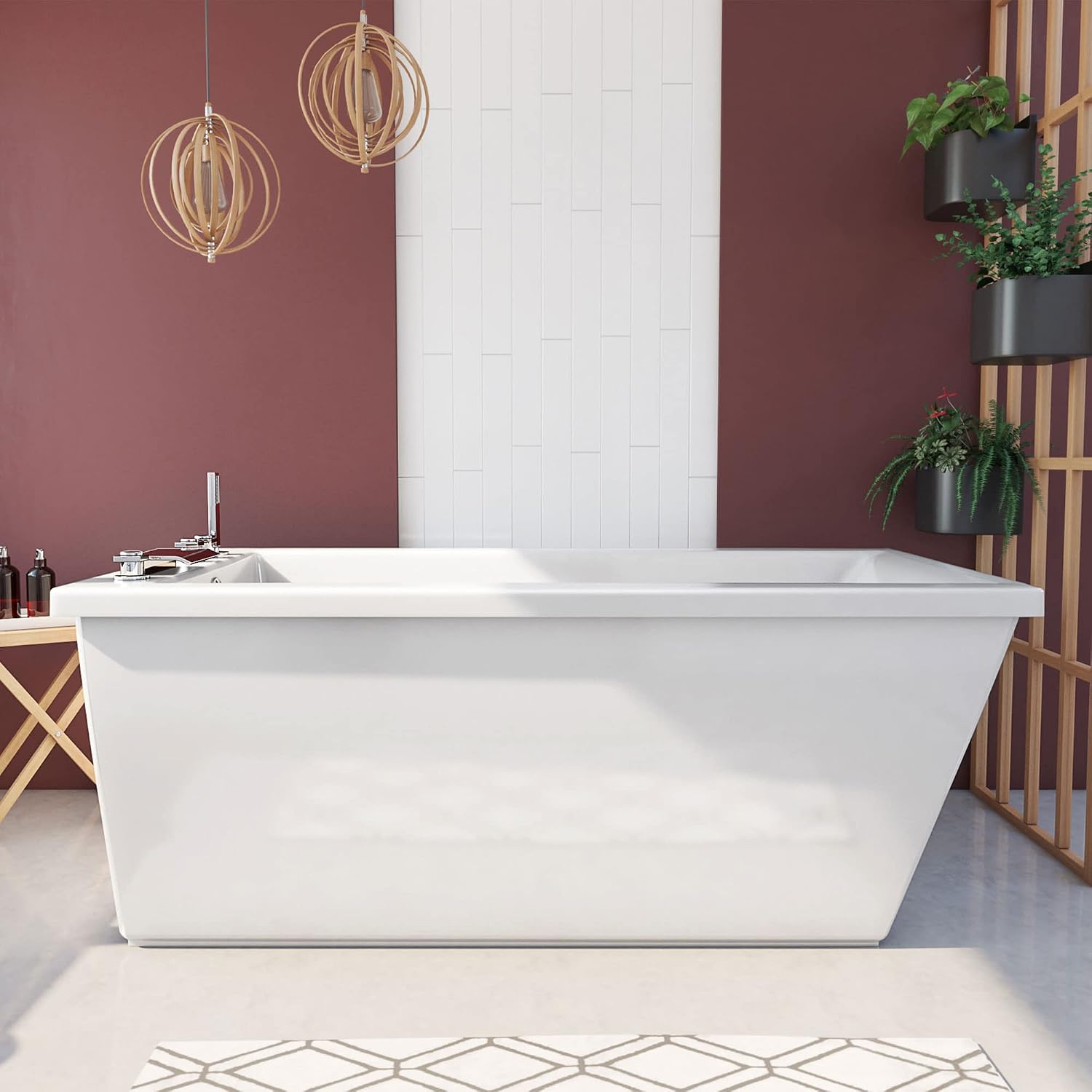 DreamLine Levantine 60 inch L x 23 inch H White Acrylic Freestanding Bathtub