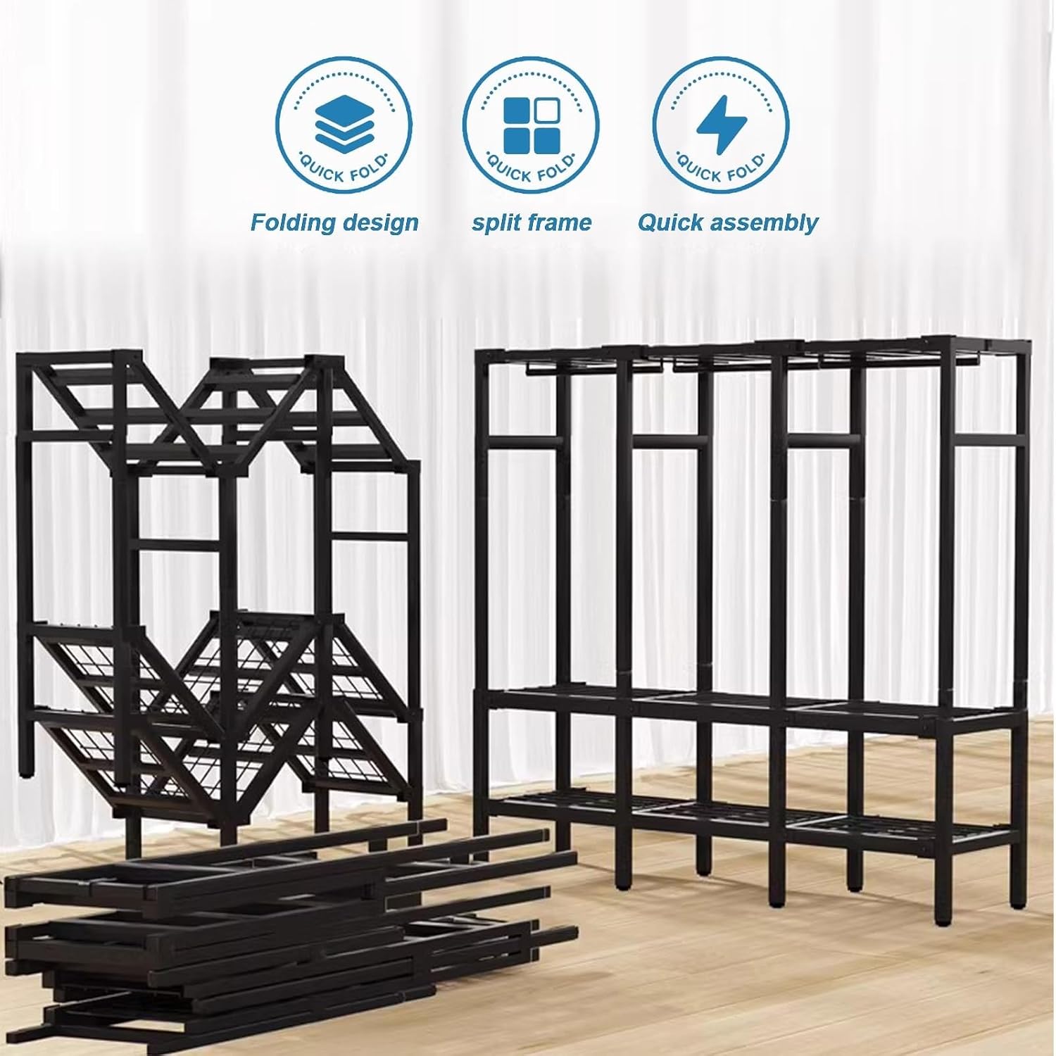 Rolling Foldable Garment Rack With Cover And Wheels - Large Capacity Wardrobe Rack, 1500 Lbs Heavy-Duty Portable Wardrobe Freestanding Clothes Organizer System For Bedroom Living Room Office(Size:190*