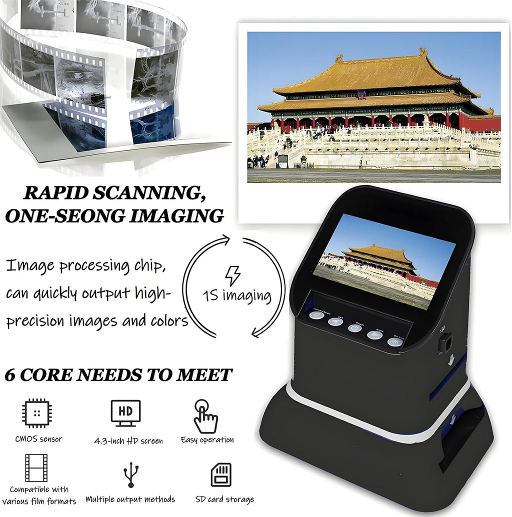 High Resolution 120 Film Scanner 22 Mega Pixels Slide Negative Photo Scanner Digital 35mm 135 126KPK Film Converter 4.3' LCD