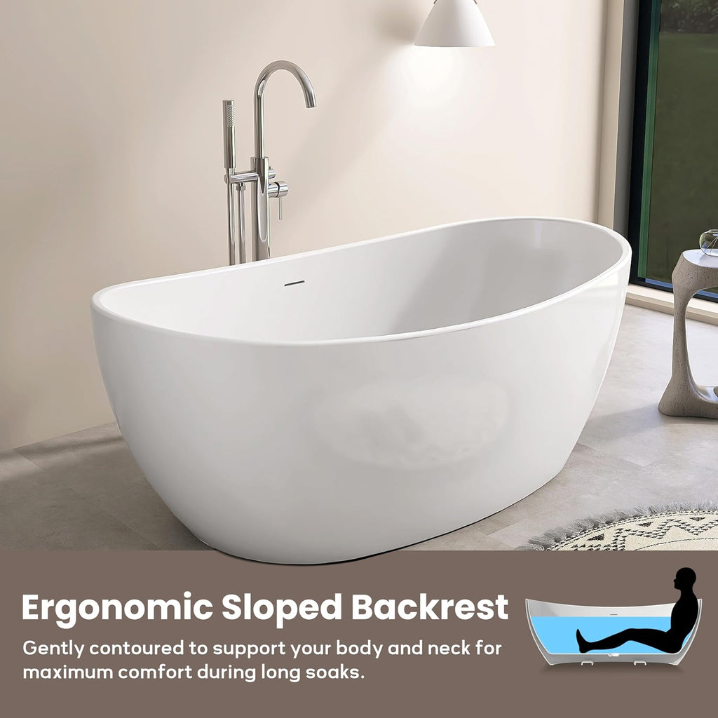 SJ STAR&JANE 60' Freestanding Bathtub, Acrylic Soaking Bathtub, Modern Acrylic Stand Alone Tub in white Intergrated Drain and Overflow,cUPC Certified