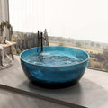 56' Edeyeu Round Freestanding Bathtub - Modern Soaker Tub, Extra-Deep Freestanding Tub with a Crystal-Clear Solid Surface, Suitable for Villas, Apartments, and Hotels Blue