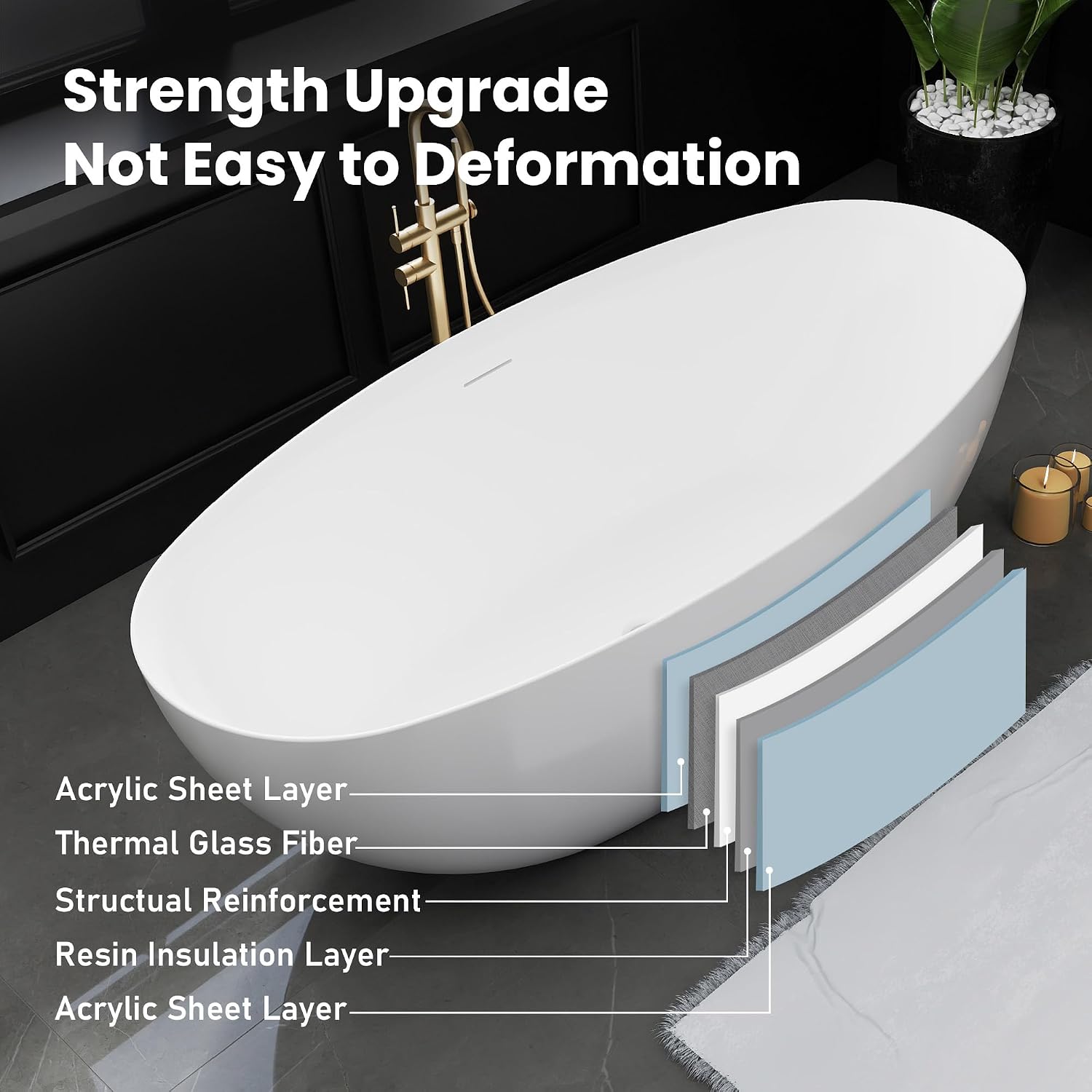 65' Acrylic Free Standing Tub with Thin Edge, Freestanding Bathtub with Overflow and Drain, Soaking Tub cUPC Certified, Gloss White Freestanding Bathtubs