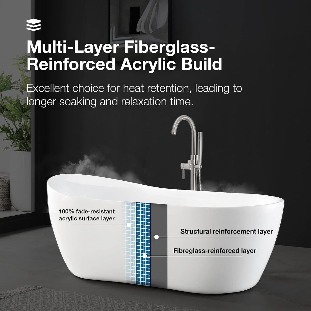 OVE Decors Isaac 58 in. Seamless White Acrylic Freestanding Slipper Bathtub