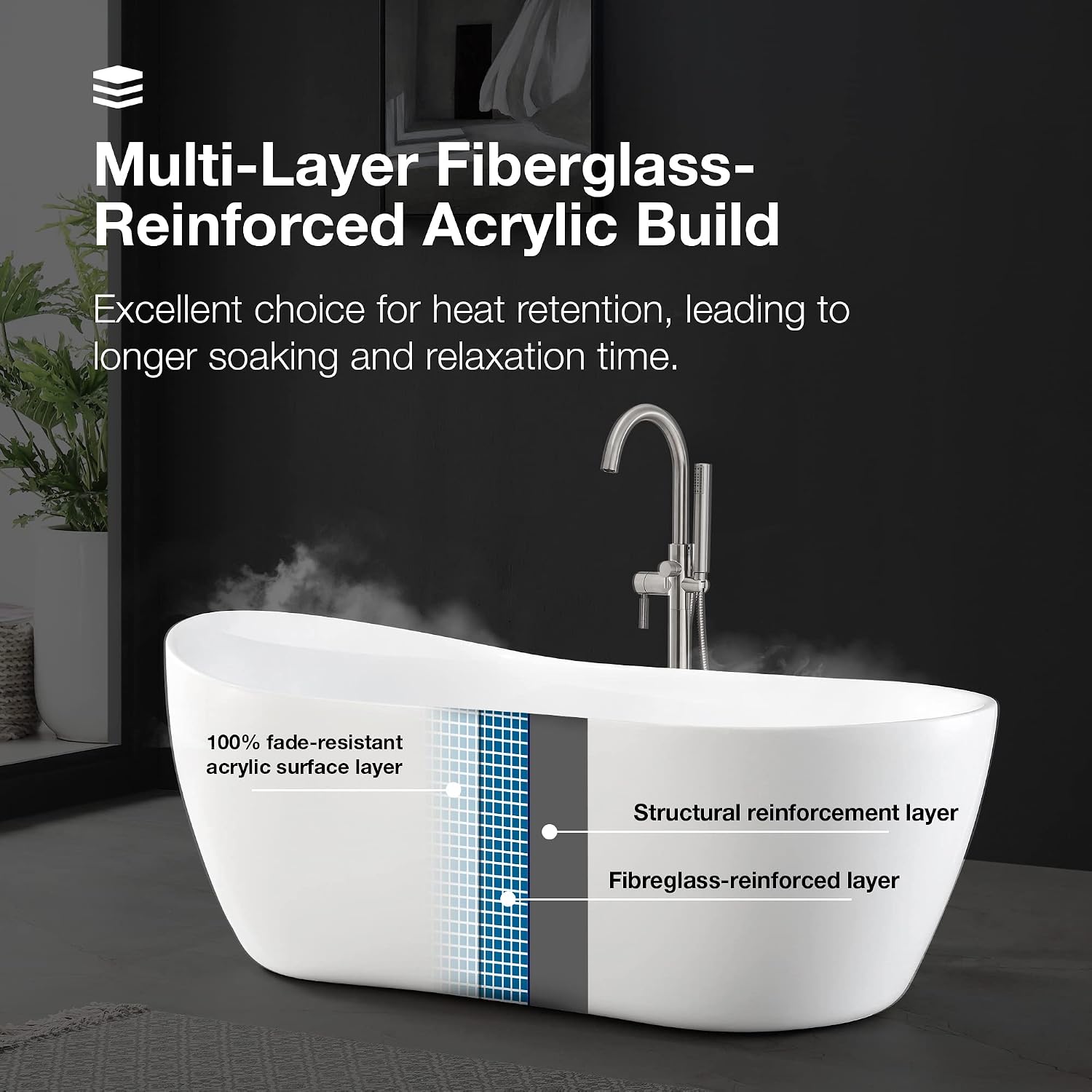 OVE Decors Isaac 58 in. Seamless White Acrylic Freestanding Slipper Bathtub