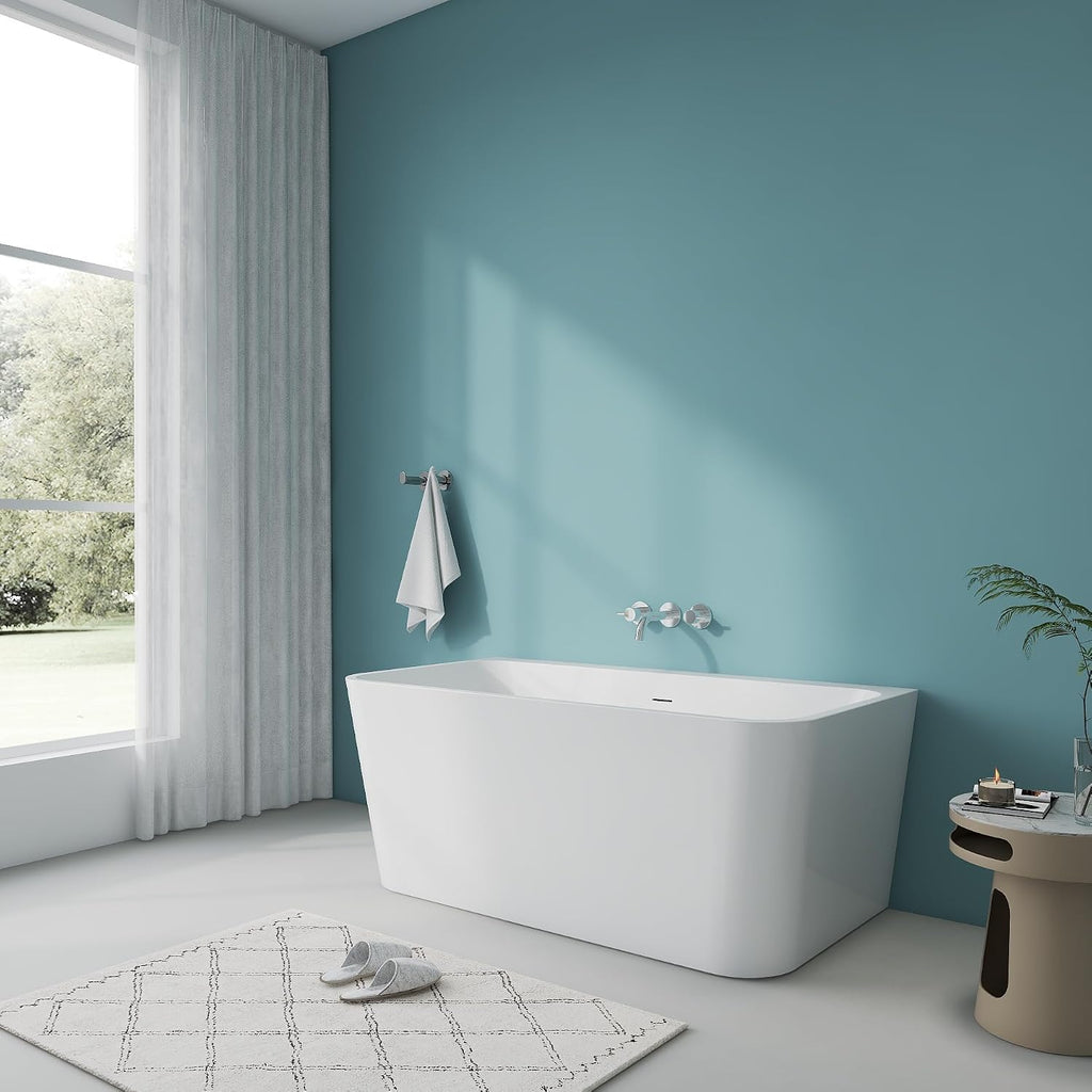 55 inch Free Standing Bathtub - Acrylic Soaking Bathtub, White | Freestanding Soaking Bathtub, Unique Contemporary Acrylic Stand Alone CUPC Free Standing Tub with Overflow and Drain