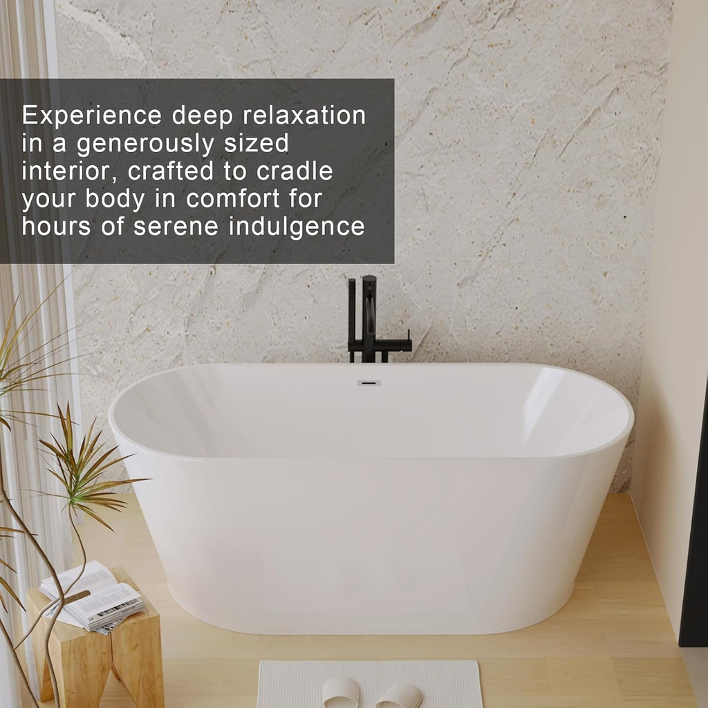 59 Inch Free Standing Bathtub,Made of Pure Acrylic Material with 8 Layers of Reinforced Coating,Cupc Certified,Spacious Ergonomic Design,Modern Luxury Bathtub,White
