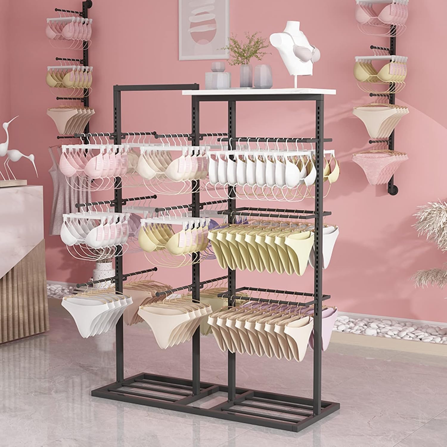 Freestanding Clothing Store Underwear Display Rack, Boutique Retail Commercial Shelves, Multifunctional Slippers Sock Lingerie Swimwear Shorts Access(Black-100x40x135CM