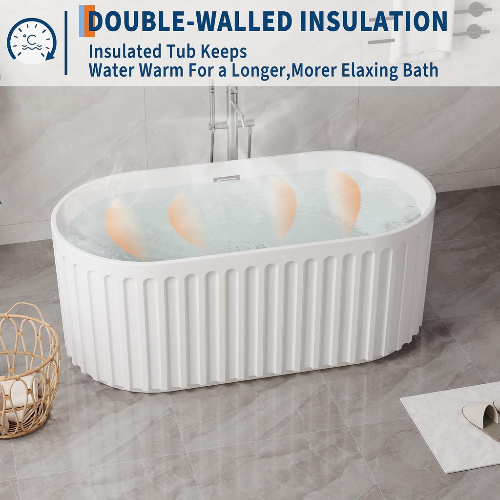 67'Acrylic Freestanding Bathtub, Modern Soaking Tub with Matte Drain and Overflow, Ergonomic Deep Design, Double-Walled Insulation, CUPC Certified, Easy Clean, Slip-Resistant