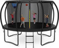 Zevemomo 12 FT Outdoor Kids Trampolines, 12 FT Trampoline with Basketball Hoop & Net, Coating Frame, Heavy Duty Pumpkin Trampolines, Black