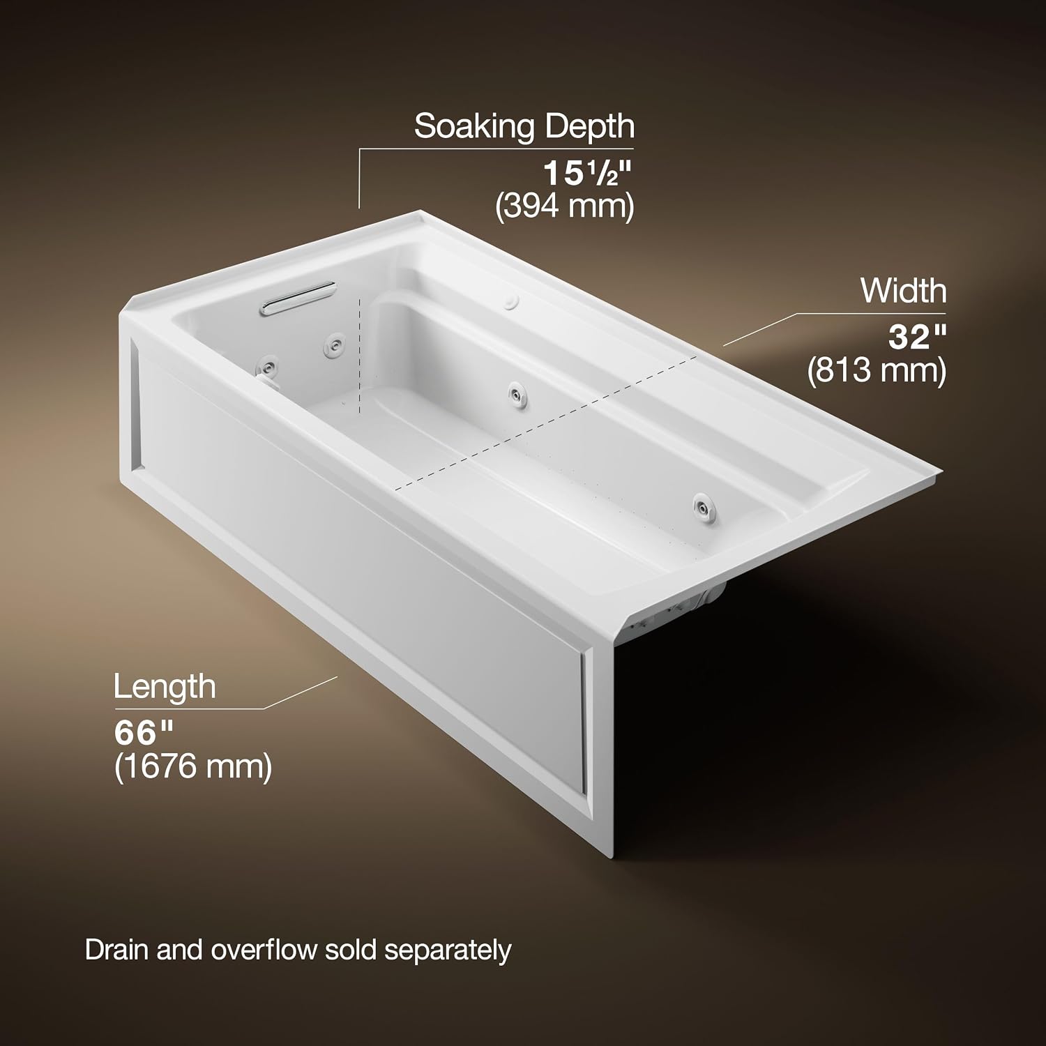 Kohler K-1124-XGHLA-0 Archer Bathtub, White
