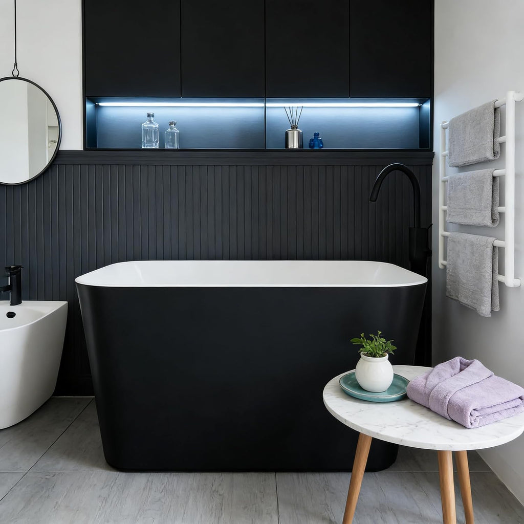 49 in Acrylic Freestanding Bathtub, Freestanding Soaking Bathtub with Double Wall Insulation, Ergonomic Deep Design, Matte Drain and Overflow, Easy Installation, Modern Bath Tub, CUPC Certified
