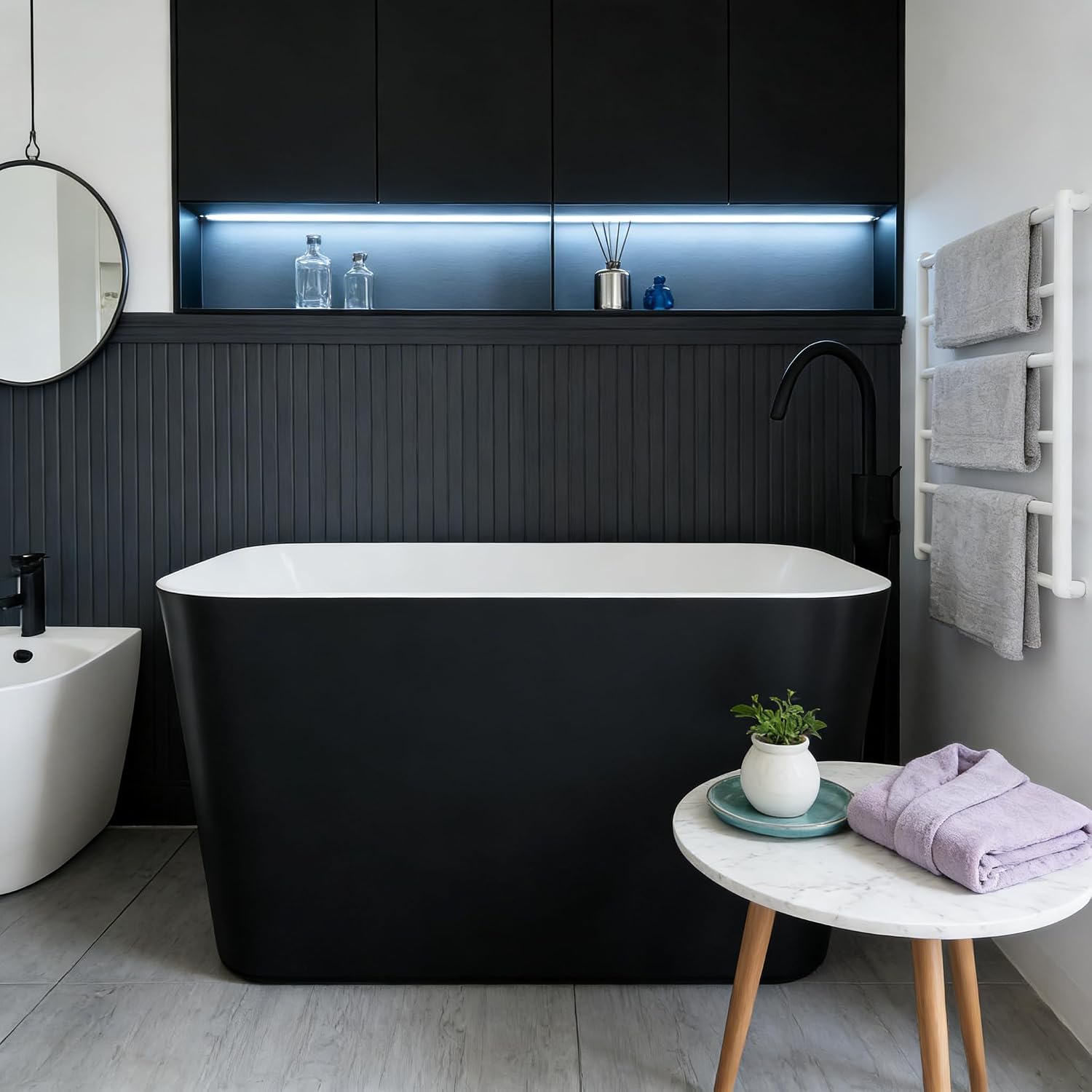 49 in Acrylic Freestanding Bathtub, Freestanding Soaking Bathtub with Double Wall Insulation, Ergonomic Deep Design, Matte Drain and Overflow, Easy Installation, Modern Bath Tub, CUPC Certified