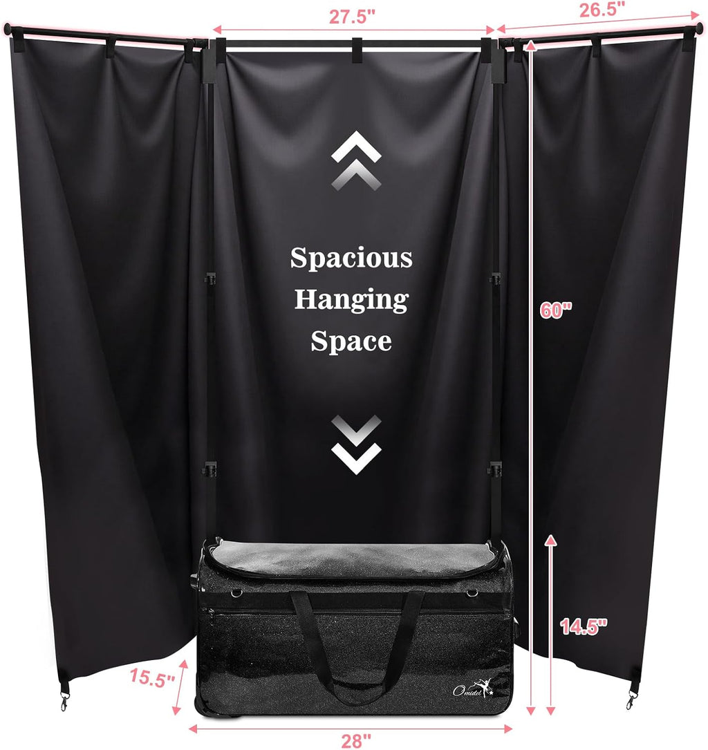 Dance Bag with Garment Rack and Curtain, 28' Rolling Dance Competition Duffle Bag with Garment Rack | Mobile Changing Station Dance Suitcase for Dancer Athlete Livestreamer Cheerleader Cosplayer