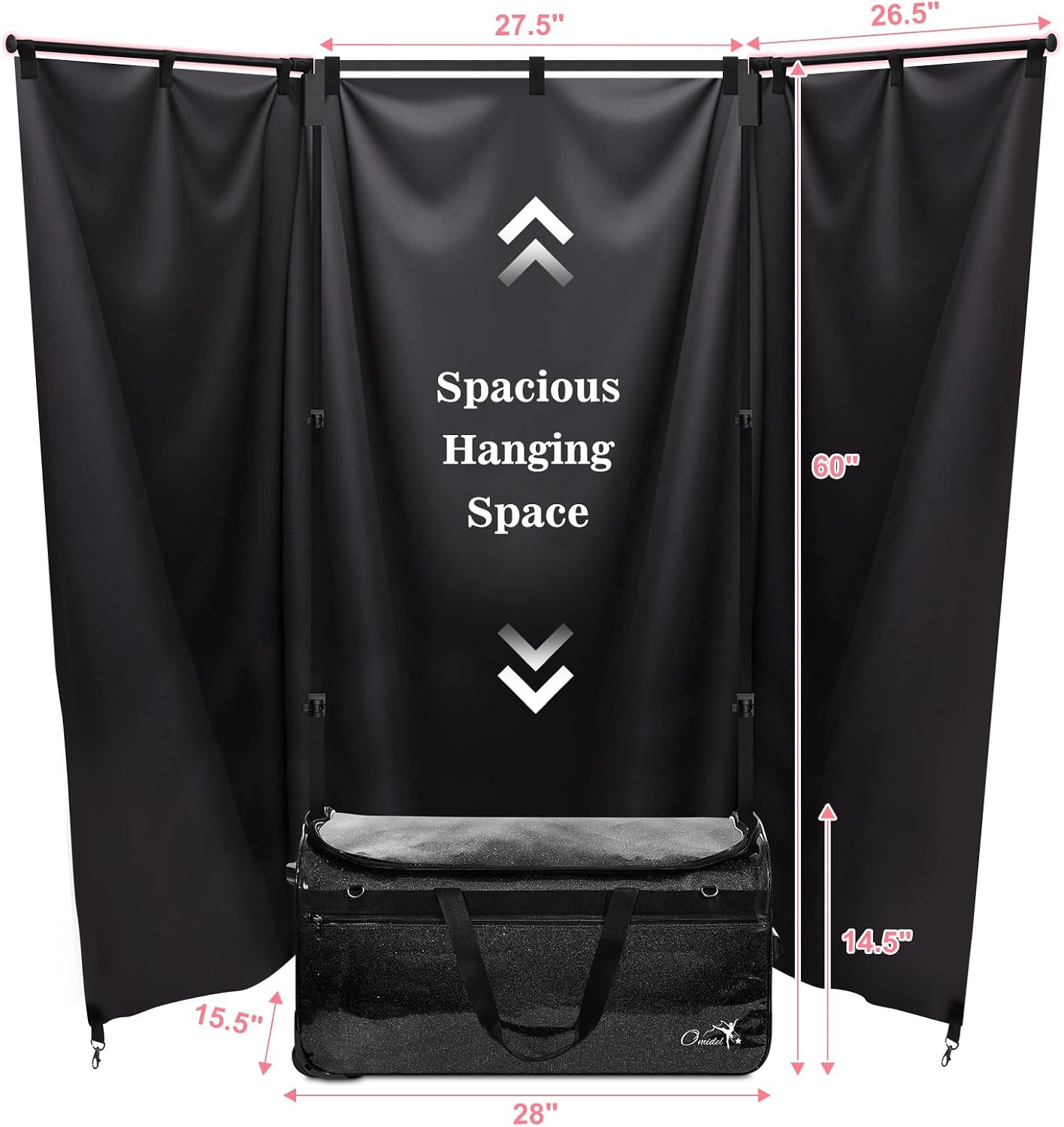 Dance Bag with Garment Rack and Curtain, 28' Rolling Dance Competition Duffle Bag with Garment Rack | Mobile Changing Station Dance Suitcase for Dancer Athlete Livestreamer Cheerleader Cosplayer