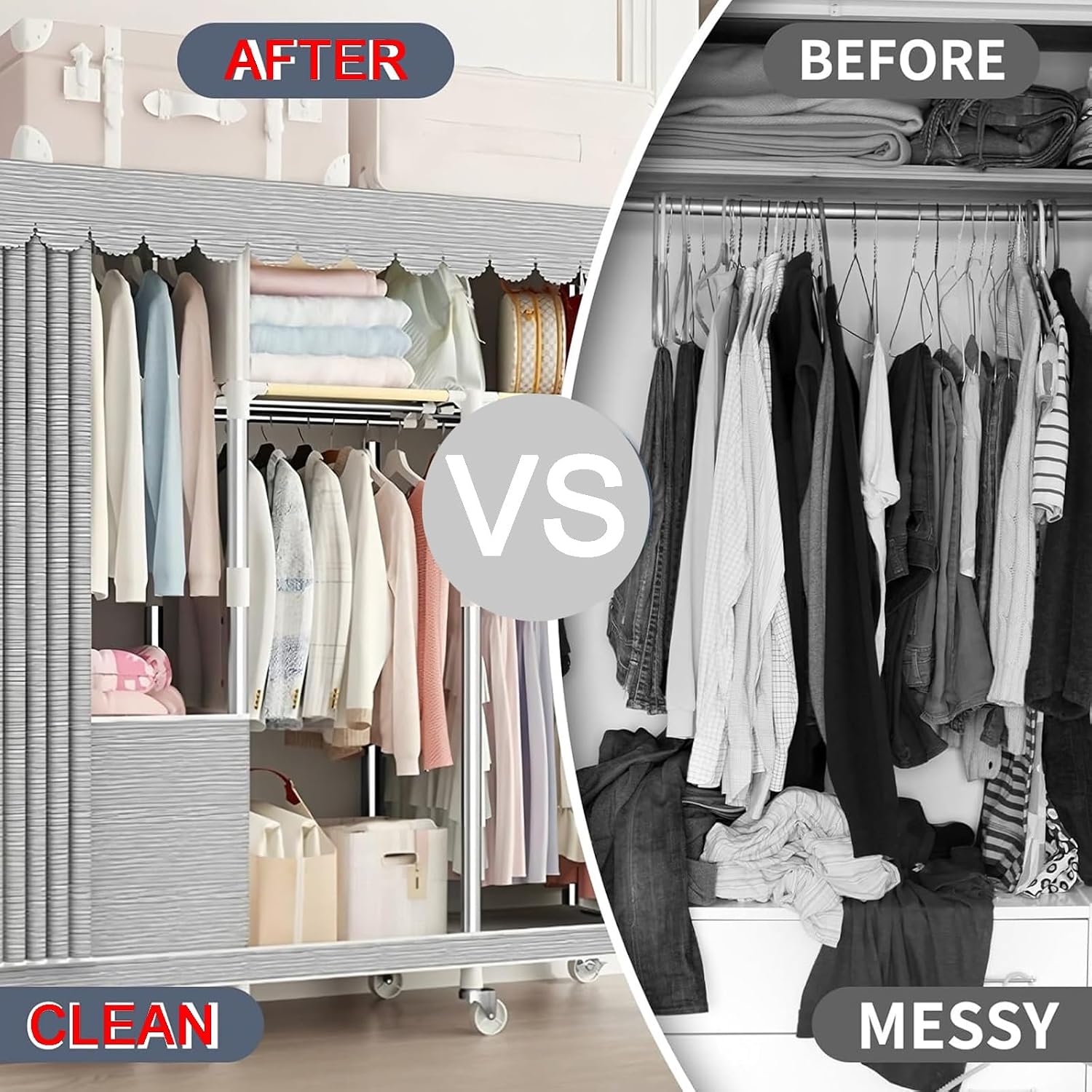 Heavy-duty Foldable Wardrobe Closet, Portable Clothing Organizer Storage Rack, Clothe Rack with Wheel W/cover