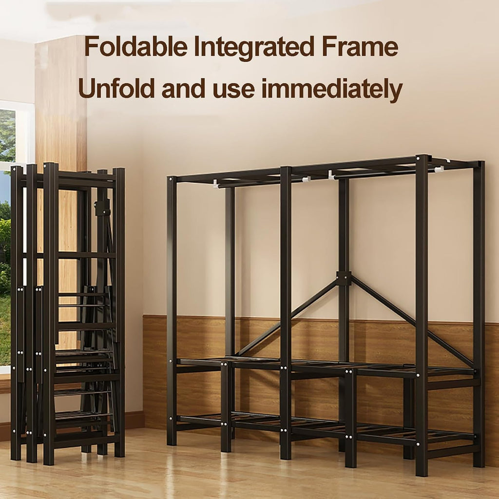 Portable Foldable Wardrobe Closet With Cover, Foldable Clothing Rack, Metal Garment Rack, Storage Organizer Shelves With Hanging Rods, For Hanging Clothes(Yellow,130cm/51.2nch)