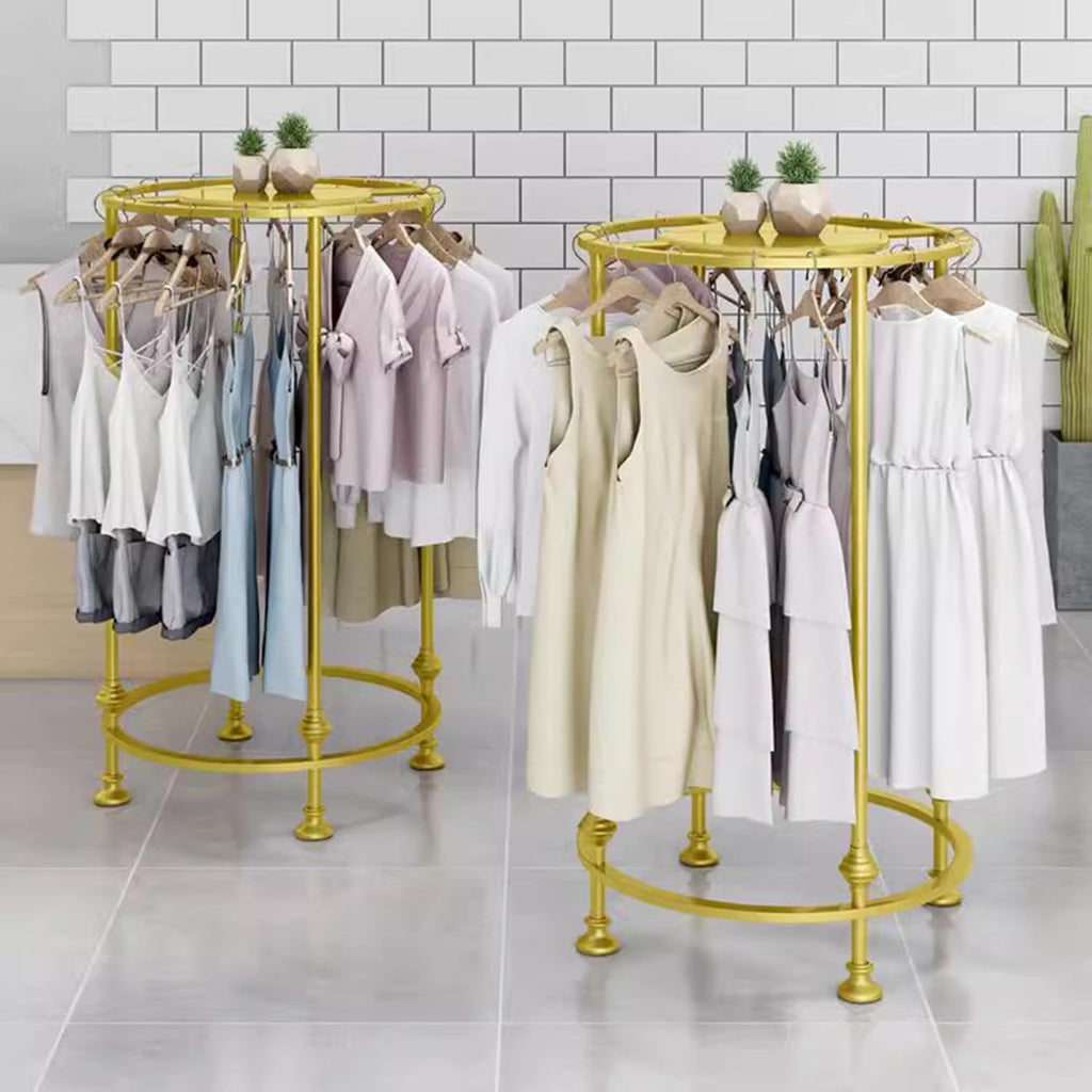 Freestanding Garment Racks, 70cm Metal Round Clothing Rack, Closet Organizer with Top Shelf, Commercial Clothing Store Display Stand for Hanging Clothes and Storage