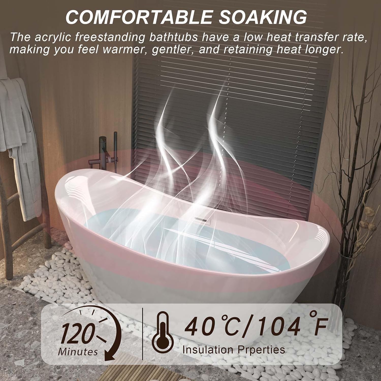 67' Acrylic Freestanding Bathtub White, Oval Shape Soaking Tub with Pop-up Chrome Drain, Free Standing Bathtubs CUPC Certified