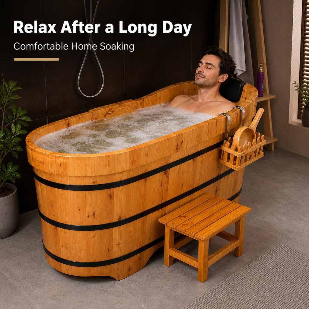 Multiple Sizes Soaking Tub Cedar Wood To Make An Adult Wooden Bathtub With Multiple Accessories To Combine Bathing Japanese Wooden Bathtubs (Natural Wood Color - Standard Package, 47.24 IN)