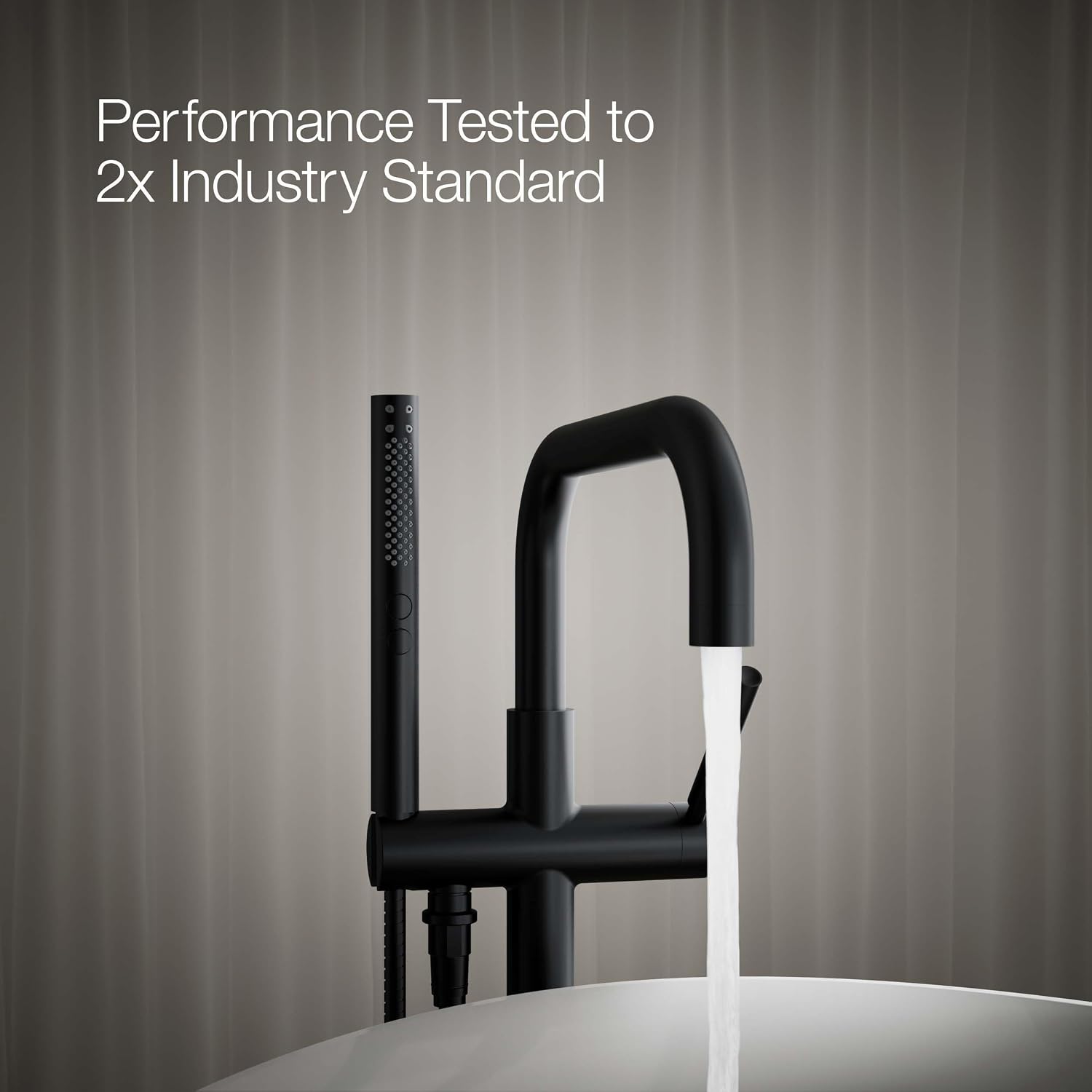KOHLER T97328-4-BL Purist Floor-Mount Bath Filler Trim with Handshower, Single Lever Handle Bathtub Faucet, 1.75 GPM Handshower, Matte Black