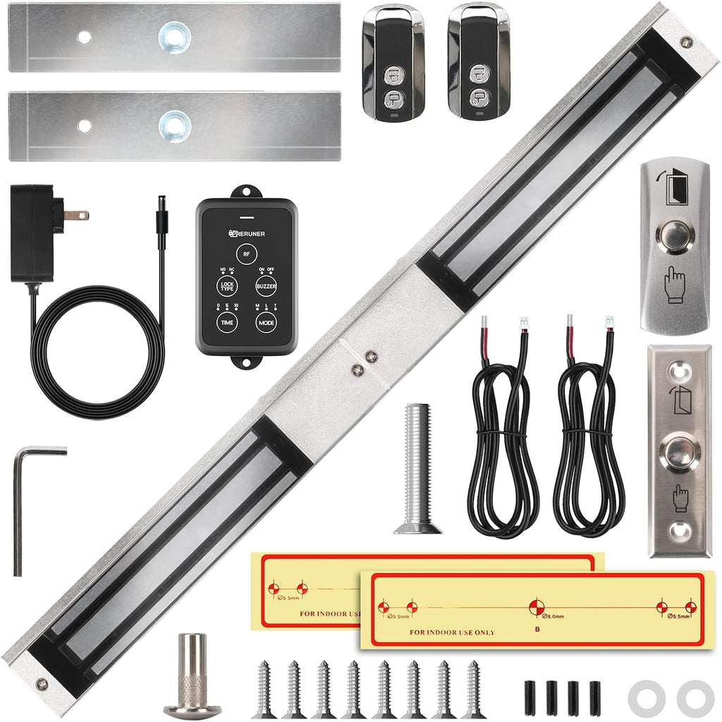 𝙐𝙥𝙜𝙧𝙖𝙙𝙚 Double 600lbs/280kg Electromagnetic Door Lock Access Control, 600lbs×2 Electric Door Magnetic Lock Kit System with 2 Remote Control、Integrated Power Box