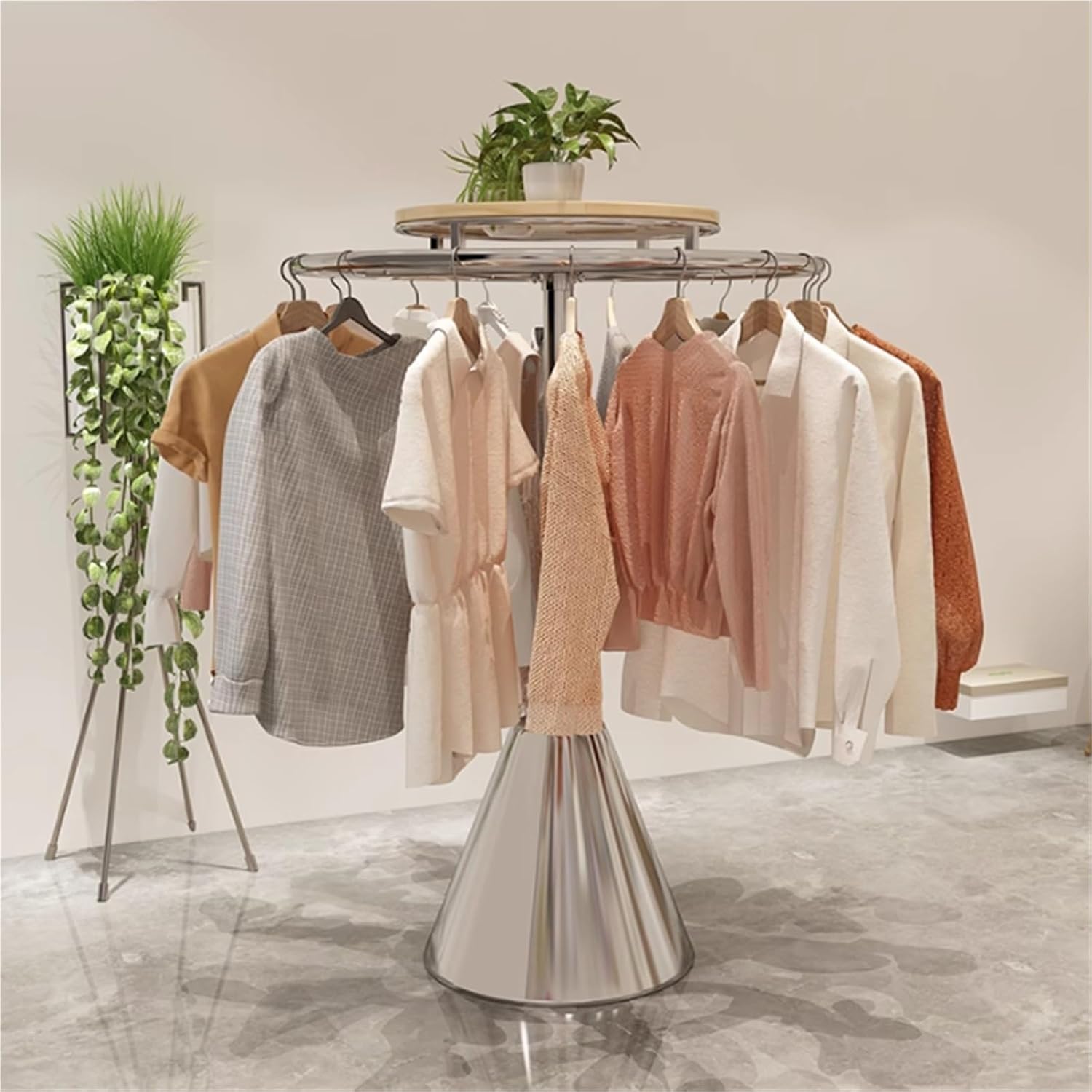 Round Garment Rack with Base, Metal, Commercial Clothes Display Stand, Heavy Duty, for Retail Boutiques Home, Laundry Room, 135cm/53in(Black,80 * 135cm)