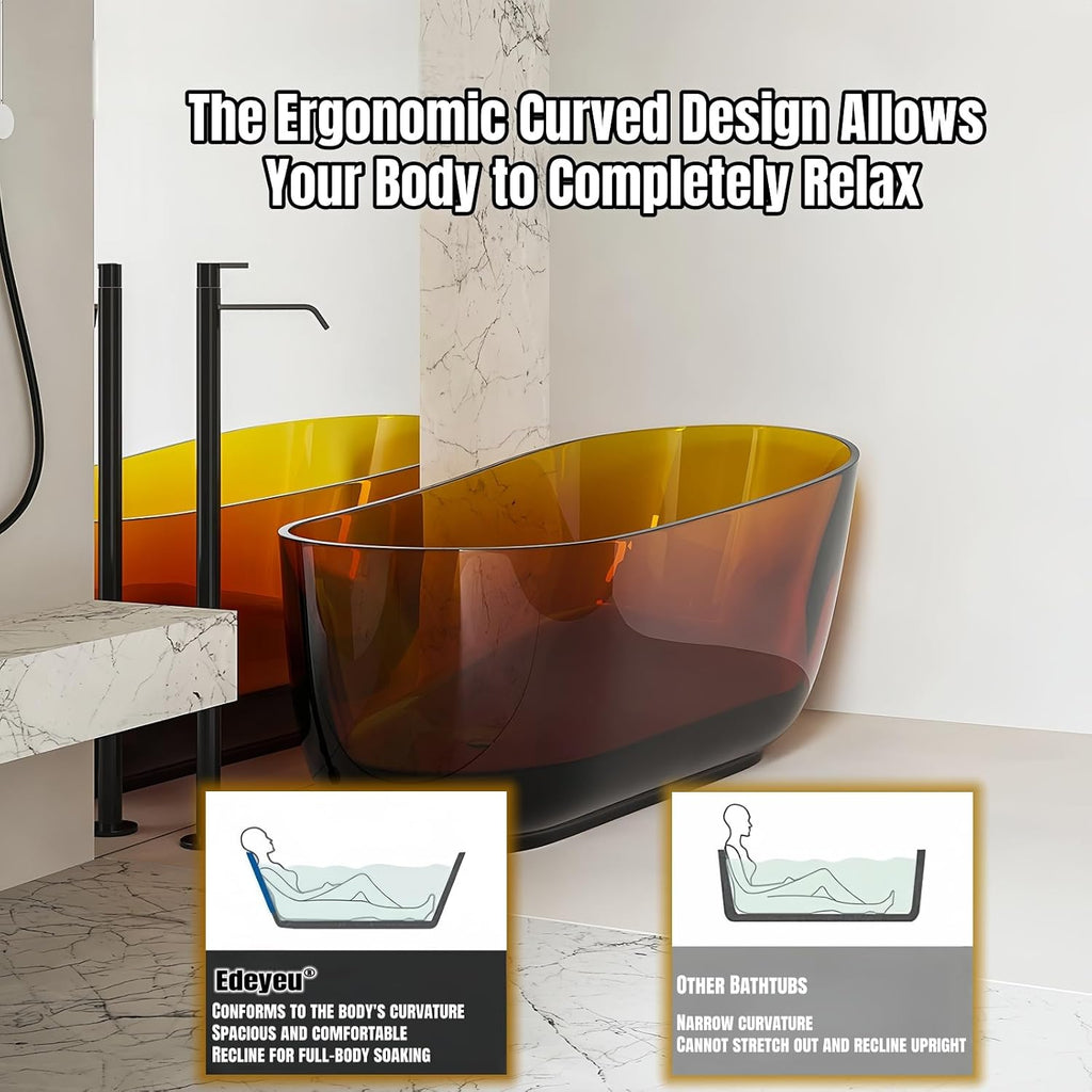 67' Edeyeu Luxury Freestanding Bathtub – Solid Surface Bathtub Soaking Tub, Ergonomic Backrest And Durable One-Piece Construction For Modern Bathroom Luxury With Drain Blue A